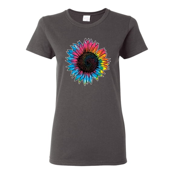 Wild Bobby, Colorful Tie Dye Sunflower Womens, Streetwear, Womens Graphic Tees, Charcoal, Small
