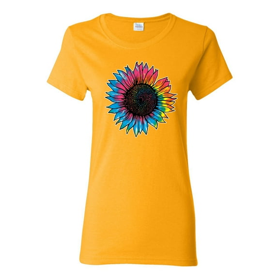 Wild Bobby, Colorful Tie Dye Sunflower Womens, Streetwear, Womens Graphic Tees, Gold, Small
