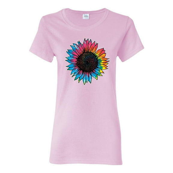 Wild Bobby, Colorful Tie Dye Sunflower Womens, Streetwear, Womens Graphic Tees, Light Pink, Large