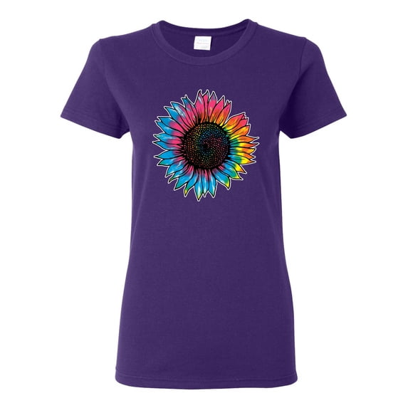 Wild Bobby, Colorful Tie Dye Sunflower Womens, Streetwear, Womens Graphic Tees, Purple, 2XL