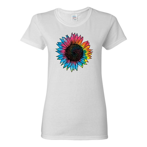 Wild Bobby, Colorful Tie Dye Sunflower Womens, Streetwear, Womens Graphic Tees, White, Medium