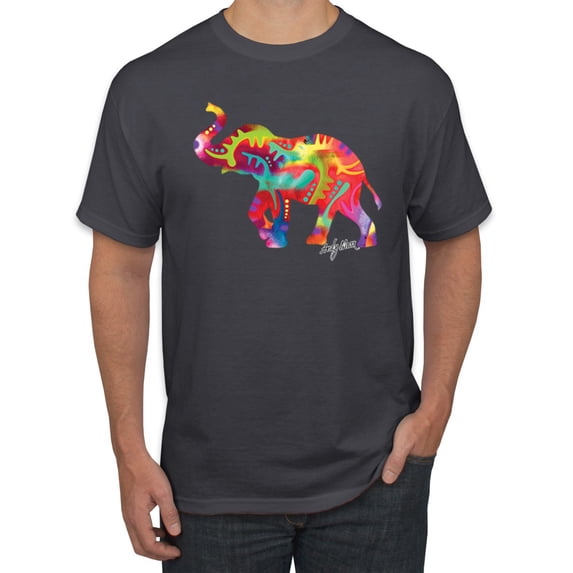 Wild Bobby, Colorful Walking Good Luck Elephant Animal Lover Men's Graphic T-Shirt, Charcoal, 5XL