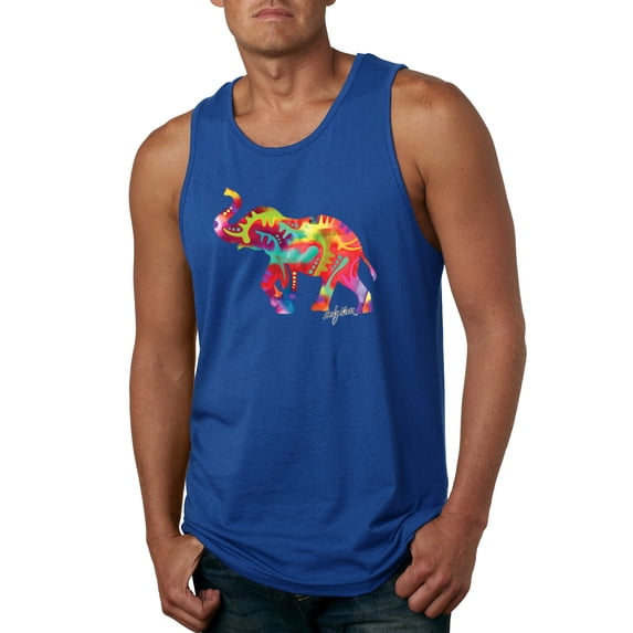 Wild Bobby, Colorful Walking Good Luck Elephant Animal Lover Mens Graphic Tank Top, Royal, X-Large