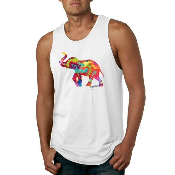 Wild Bobby, Colorful Walking Good Luck Elephant Animal Lover Mens Graphic Tank Top, White, Large