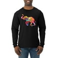 thumbnail image 1 of Wild Bobby, Colorful Walking Good Luck Elephant Animal Lover Mens Long Sleeve Shirt, Black, X-Large, 1 of 3