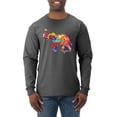 thumbnail image 1 of Wild Bobby, Colorful Walking Good Luck Elephant Animal Lover Mens Long Sleeve Shirt, Heather Black, 2XL, 1 of 3