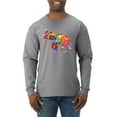 thumbnail image 1 of Wild Bobby, Colorful Walking Good Luck Elephant Animal Lover Mens Long Sleeve Shirt, Heather Grey, 2XL, 1 of 3
