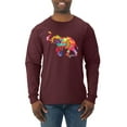 thumbnail image 1 of Wild Bobby, Colorful Walking Good Luck Elephant Animal Lover Mens Long Sleeve Shirt, Maroon, Large, 1 of 3