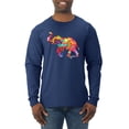 thumbnail image 1 of Wild Bobby, Colorful Walking Good Luck Elephant Animal Lover Mens Long Sleeve Shirt, Navy, 2XL, 1 of 3