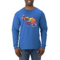 thumbnail image 1 of Wild Bobby, Colorful Walking Good Luck Elephant Animal Lover Mens Long Sleeve Shirt, Royal, Small, 1 of 3