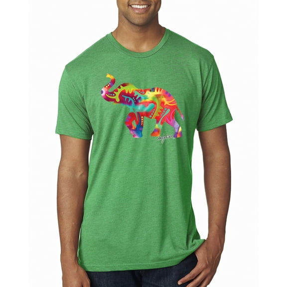Wild Bobby, Colorful Walking Good Luck Elephant Animal Lover Mens Premium Tri Blend T-Shirt, Envy, Small