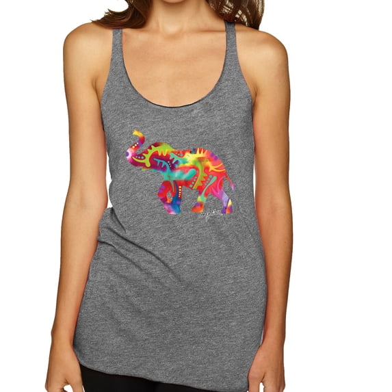 Wild Bobby, Colorful Walking Good Luck Elephant Animal Lover Tri-Blend Racerback Tank Top, Premium Heather, Large