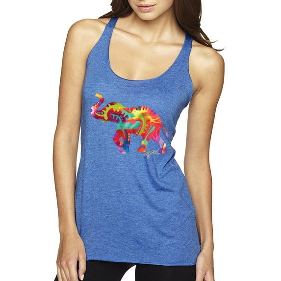 Wild Bobby, Colorful Walking Good Luck Elephant Animal Lover Tri-Blend Racerback Tank Top, Vintage Royal, Large