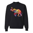 thumbnail image 1 of Wild Bobby, Colorful Walking Good Luck Elephant Animal Lover Unisex Crewneck Graphic Sweatshirt, Black, Small, 1 of 3