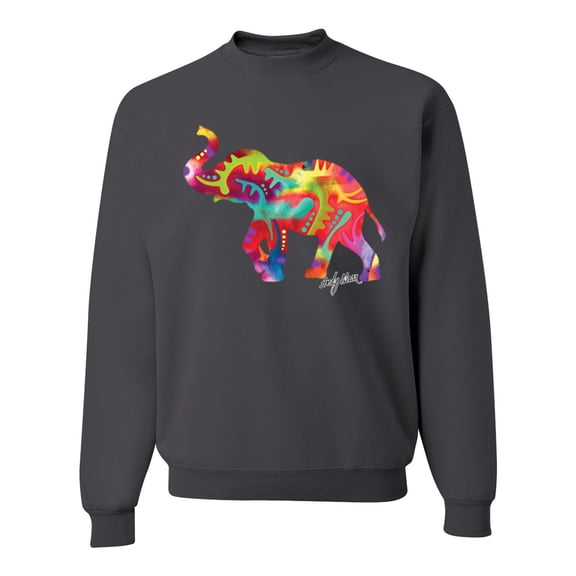 Wild Bobby, Colorful Walking Good Luck Elephant Animal Lover Unisex Crewneck Graphic Sweatshirt, Charcoal, Small