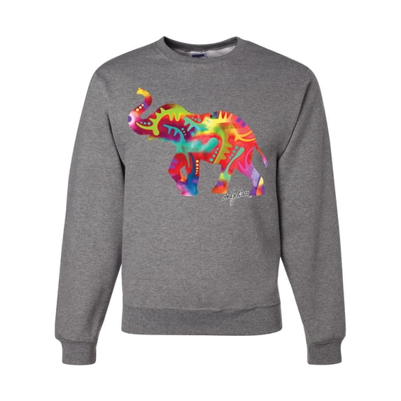 Wild Bobby, Colorful Walking Good Luck Elephant Animal Lover Unisex Crewneck Graphic Sweatshirt, Heather Grey, 3XL