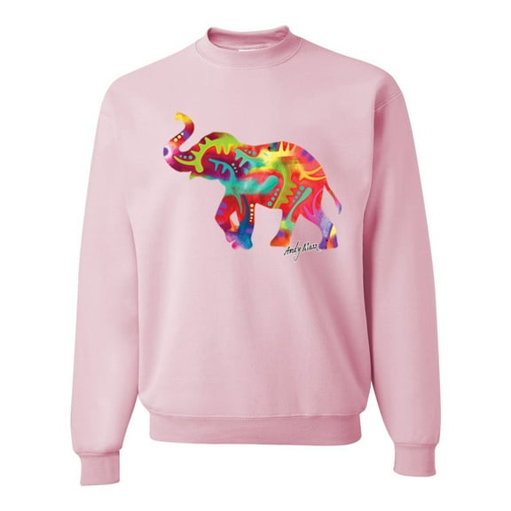 Wild Bobby, Colorful Walking Good Luck Elephant Animal Lover Unisex Crewneck Graphic Sweatshirt, Light Pink, Medium