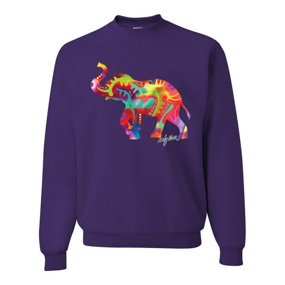 Wild Bobby, Colorful Walking Good Luck Elephant Animal Lover Unisex Crewneck Graphic Sweatshirt, Purple, Small