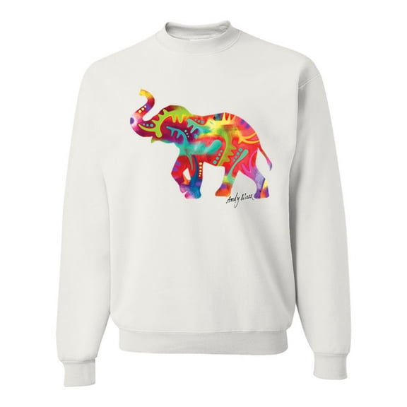 Wild Bobby, Colorful Walking Good Luck Elephant Animal Lover Unisex Crewneck Graphic Sweatshirt, White, Small