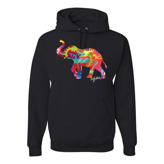 Wild Bobby, Colorful Walking Good Luck Elephant Animal Lover Unisex Graphic Hoodie Sweatshirt, Black, Small