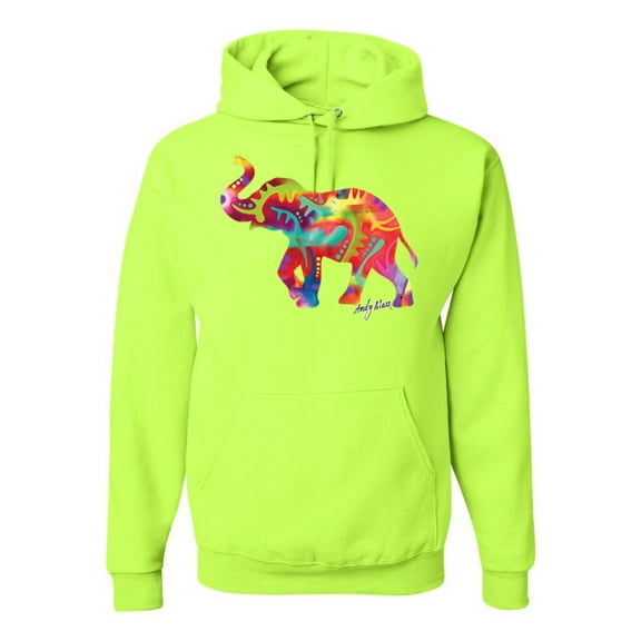 Wild Bobby, Colorful Walking Good Luck Elephant Animal Lover Unisex Graphic Hoodie Sweatshirt, Safety Green, X-Large