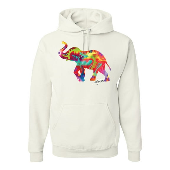 Wild Bobby, Colorful Walking Good Luck Elephant Animal Lover Unisex Graphic Hoodie Sweatshirt, White, 2XL