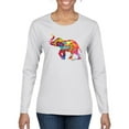 thumbnail image 1 of Wild Bobby, Colorful Walking Good Luck Elephant Animal Lover Womens Graphic Long Sleeve T-Shirt, White, Small, 1 of 3