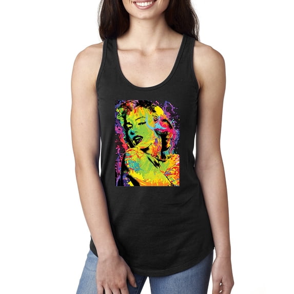 Wild Bobby, Colorful Woman Marilyn Monroe Pop Culture Ladies Racerback Tank Top, Black, Large