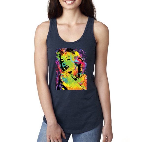 Wild Bobby, Colorful Woman Marilyn Monroe Pop Culture Ladies Racerback Tank Top, Navy, Small