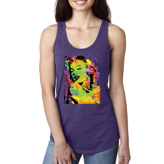 Wild Bobby, Colorful Woman Marilyn Monroe Pop Culture Ladies Racerback Tank Top, Purple Rush, Medium