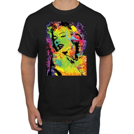Wild Bobby, Colorful Woman Marilyn Monroe Pop Culture Men's Graphic T-Shirt, Black, Small
