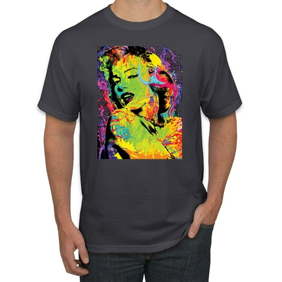 Wild Bobby, Colorful Woman Marilyn Monroe Pop Culture Men's Graphic T-Shirt, Charcoal, 3XL