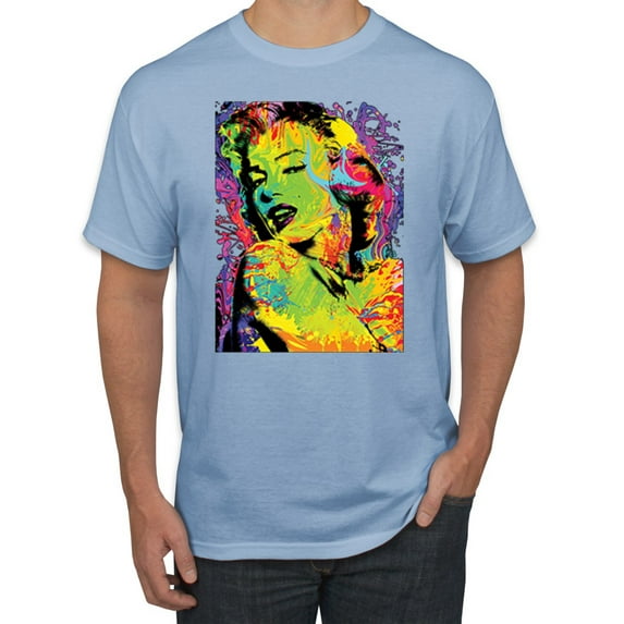 Wild Bobby, Colorful Woman Marilyn Monroe Pop Culture Men's Graphic T-Shirt, Light Blue, 5XL