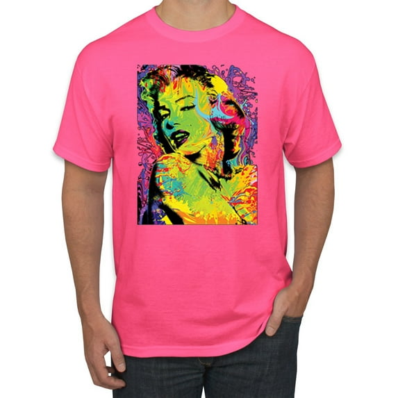 Wild Bobby, Colorful Woman Marilyn Monroe Pop Culture Men's Graphic T-Shirt, Neon Pink, Medium