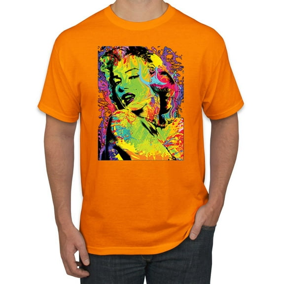Wild Bobby, Colorful Woman Marilyn Monroe Pop Culture Men's Graphic T-Shirt, Orange, Medium