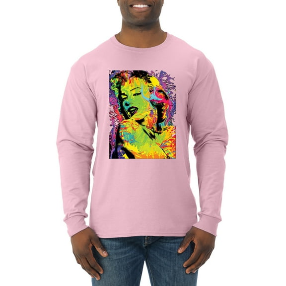 Wild Bobby, Colorful Woman Marilyn Monroe Pop Culture Mens Long Sleeve Shirt, Light Pink, Large