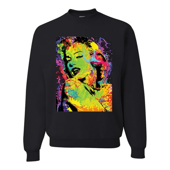 Wild Bobby, Colorful Woman Marilyn Monroe Pop Culture Unisex Crewneck Graphic Sweatshirt, Black, Small