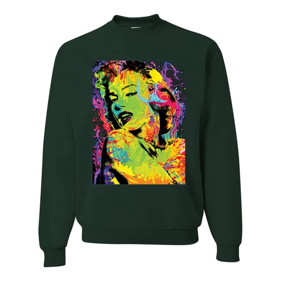 Wild Bobby, Colorful Woman Marilyn Monroe Pop Culture Unisex Crewneck Graphic Sweatshirt, Forest Green, Large