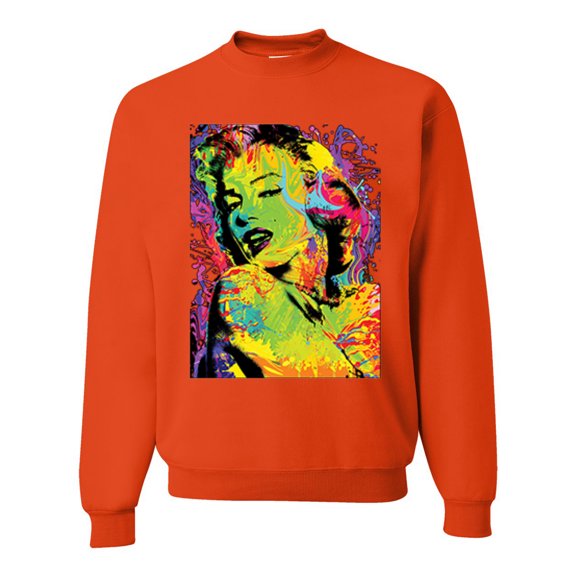 Wild Bobby, Colorful Woman Marilyn Monroe Pop Culture Unisex Crewneck Graphic Sweatshirt, Orange, 3XL