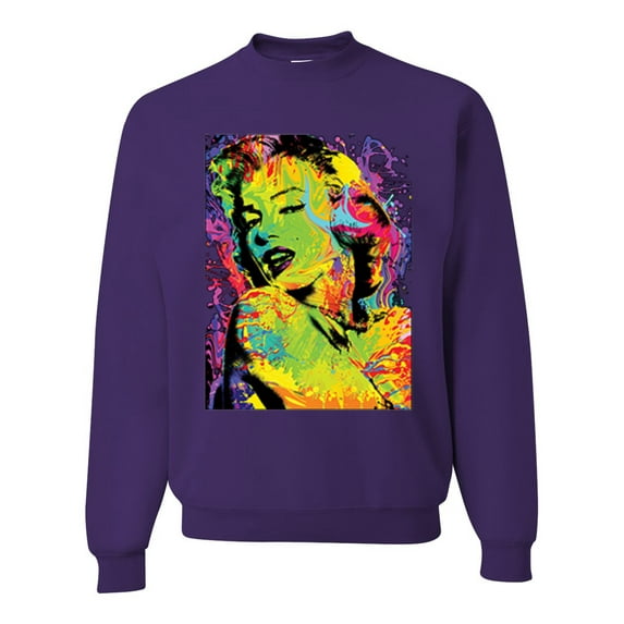 Wild Bobby, Colorful Woman Marilyn Monroe Pop Culture Unisex Crewneck Graphic Sweatshirt, Purple, 3XL