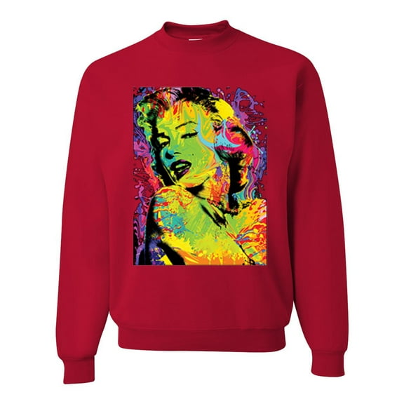 Wild Bobby, Colorful Woman Marilyn Monroe Pop Culture Unisex Crewneck Graphic Sweatshirt, Red, 4XL