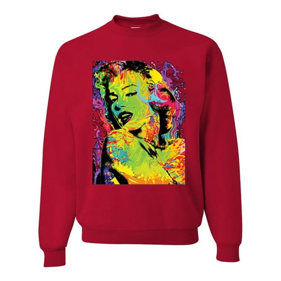 Wild Bobby, Colorful Woman Marilyn Monroe Pop Culture Unisex Crewneck Graphic Sweatshirt, Red, X-Large
