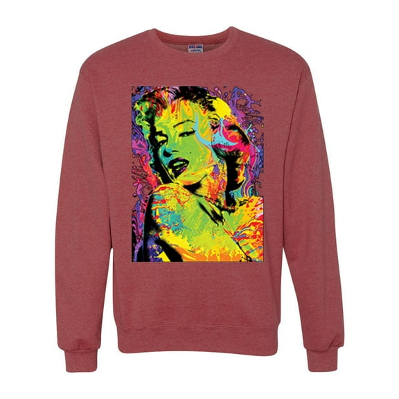 Wild Bobby, Colorful Woman Marilyn Monroe Pop Culture Unisex Crewneck Graphic Sweatshirt, Vintage Heather Red, Small