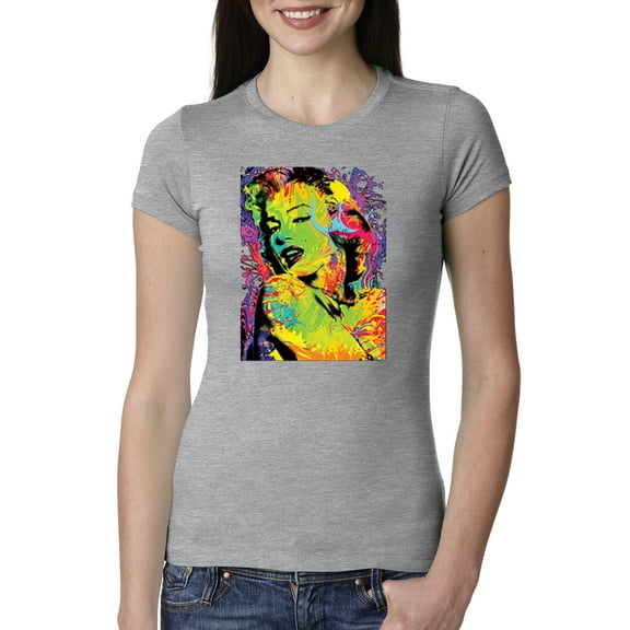 Wild Bobby, Colorful Woman Marilyn Monroe Pop Culture Womens Slim Fit Junior Tee, Heather Grey, 2XL