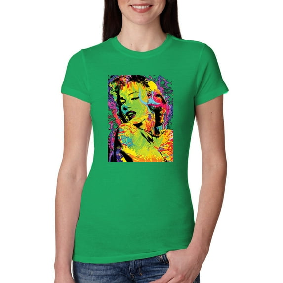 Colorful Woman Marilyn Monroe Pop Culture Womens Slim Fit Junior Tee, Kelly, Large