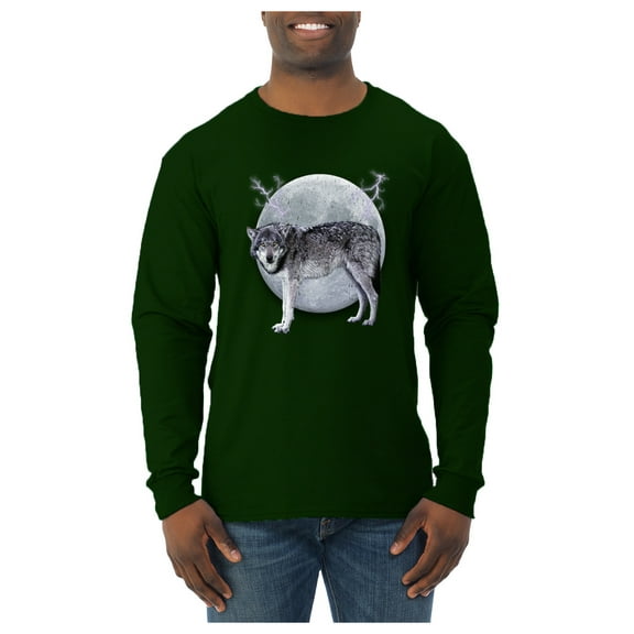 Wild Bobby Full Moon Cute Arctic Mountain Snow Dire Wolf Men Long Sleeve Shirt