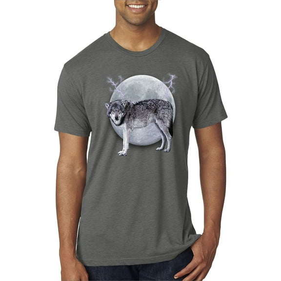 Wild Bobby Full Moon Cute Arctic Mountain Snow Dire Wolf Men Premium Tri Blend Tee