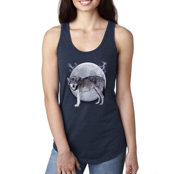 Wild Bobby Full Moon Cute Arctic Mountain Snow Dire Wolf Women Racerback Tank Top