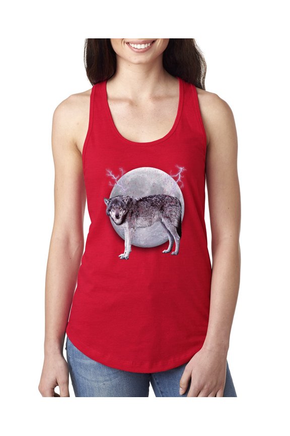 Full Moon Cute Arctic Mountain Snow Dire Wolf Women Racerback Tank Top