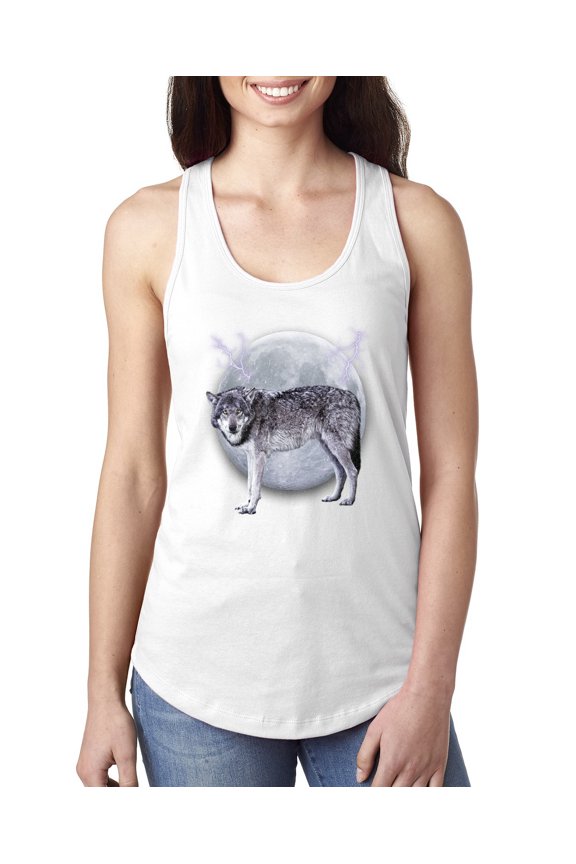 Full Moon Cute Arctic Mountain Snow Dire Wolf Women Racerback Tank Top